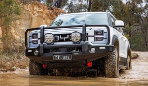 ironman 4x4 aluminium deluxe bull bar for byd shark 6   driving through muddy puddle 1